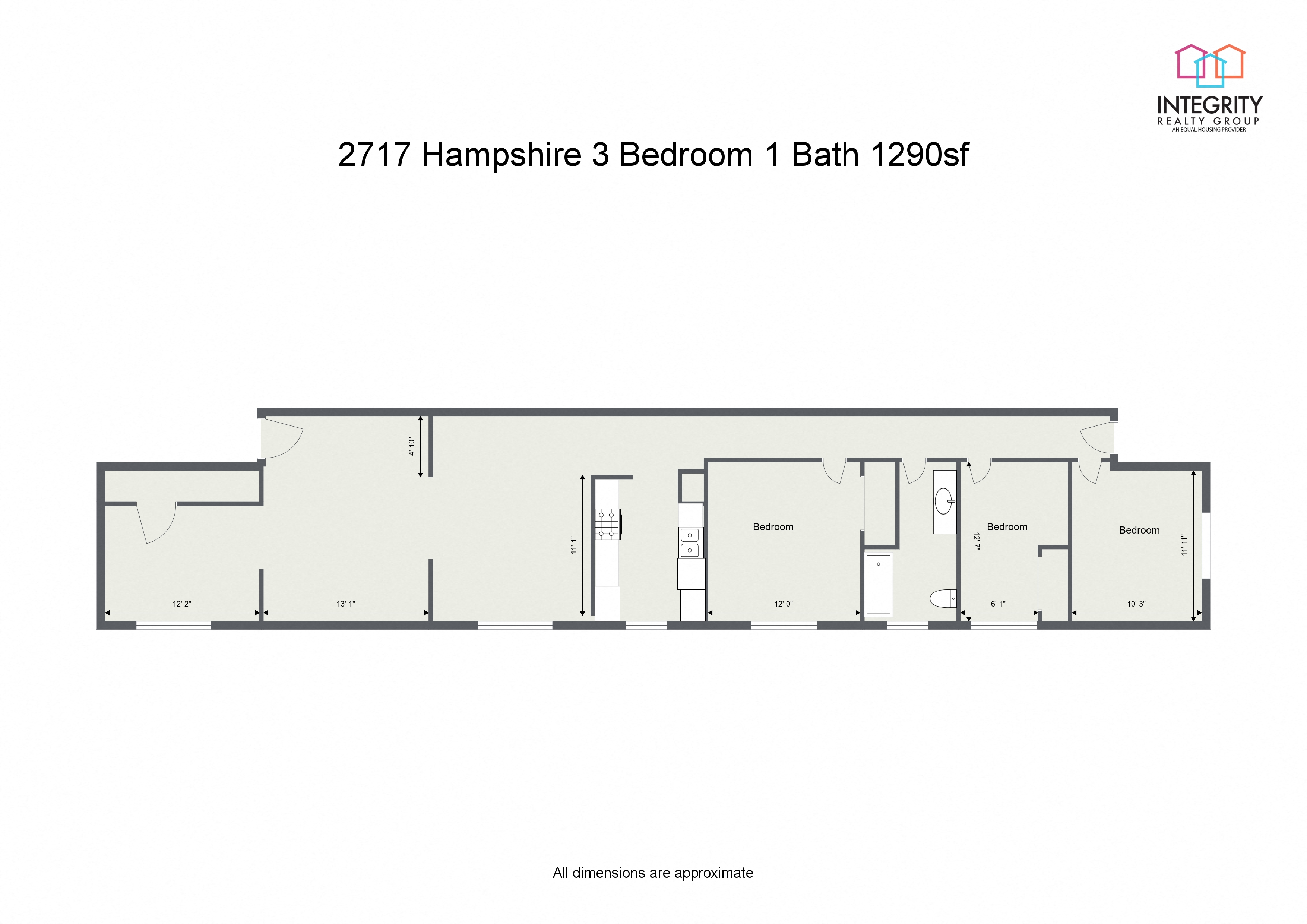 Floor plan layout diagram for Kurtland, 3 Bedroom 1 Bath